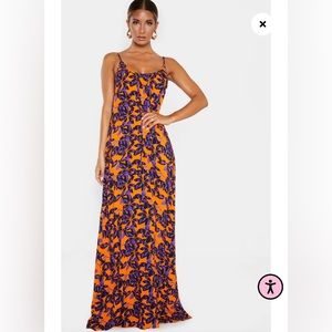 Orange Shadow Leaf Low Back Oversized Maxi Beach
Dress